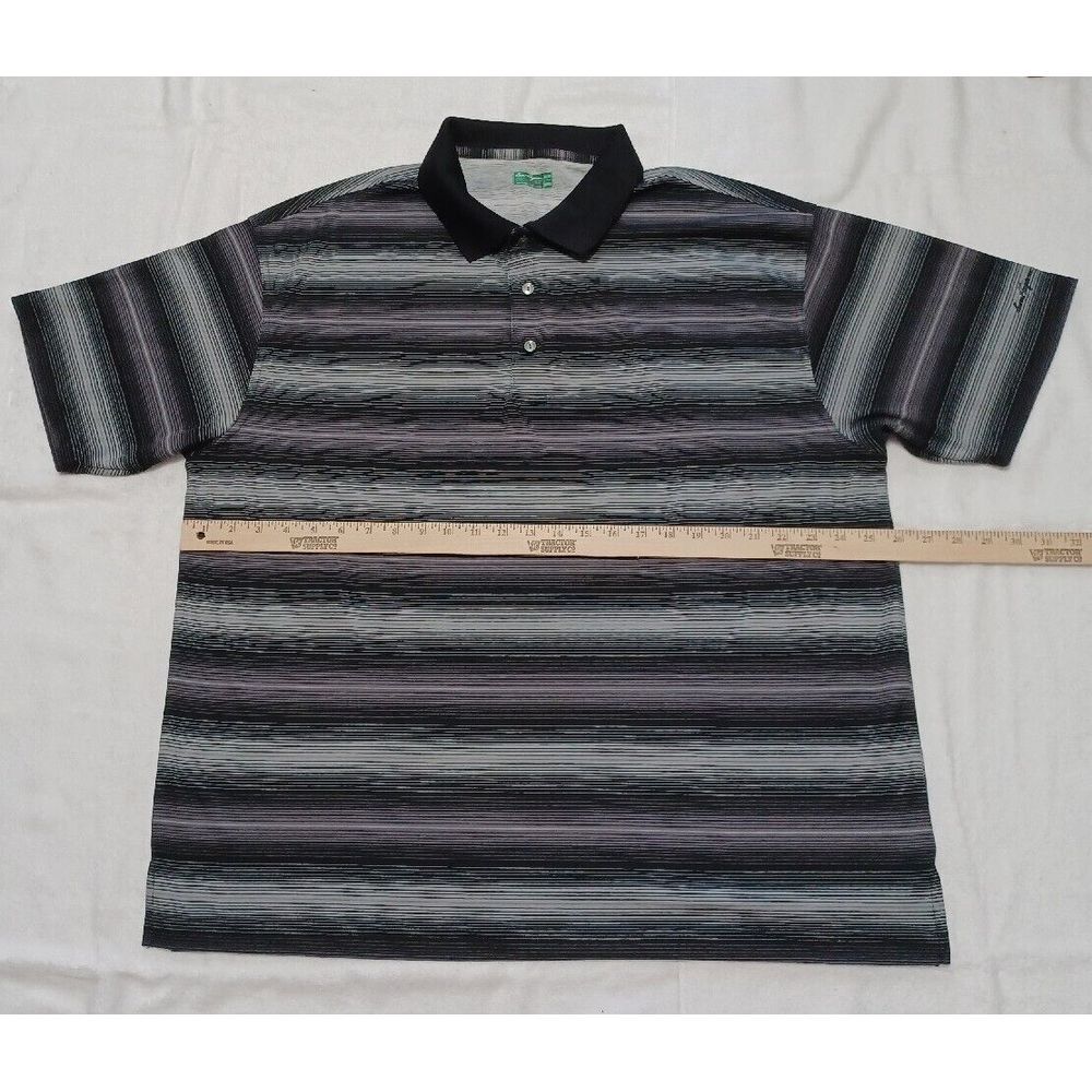 Ben Hogan Mens‎ XL Golf Polo Shirt Black Grey Striped Short Sleeve Performance